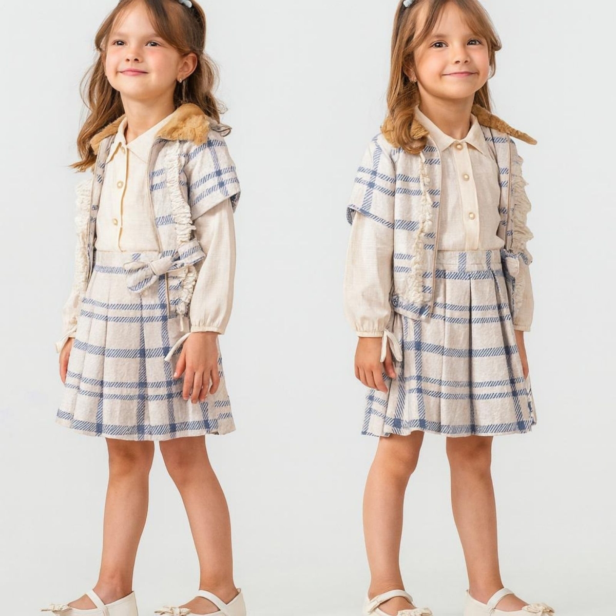 KIZ 3/6 YAŞ YAKA PELUŞLU ÇİZGİLİ 3 LÜ TAKIM