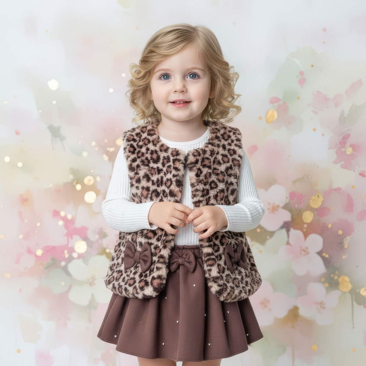 KIZ 3/6 YAŞ YELEKLÜ SÜET ETEKLİ 3 LÜ  TAKIM