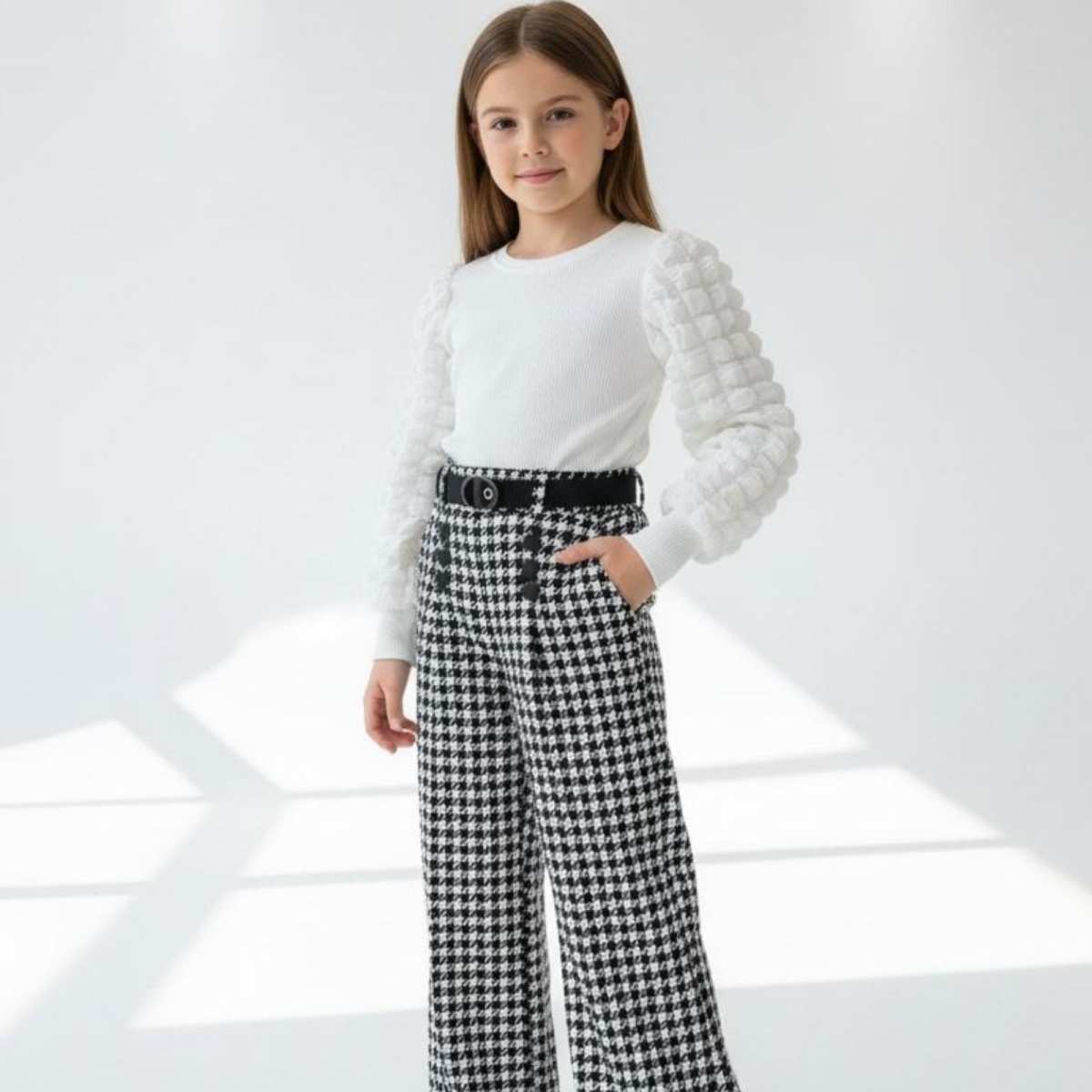 KIZ 3/7 YAŞ KAZ AYAĞI PANTALONLU  TAKIM