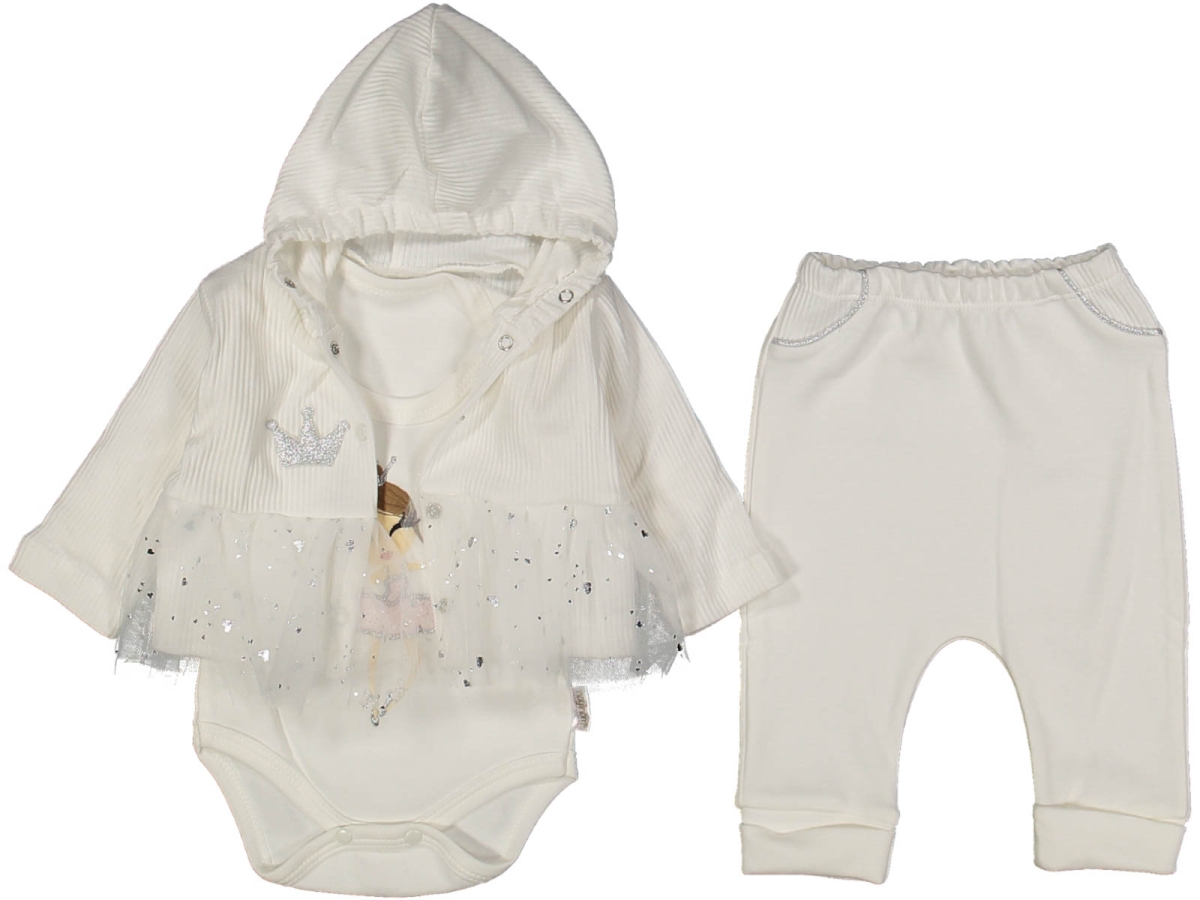 KIZ 3/9 AY BALERİN BASKILI TÜLLÜ 3'LÜ TAKIM