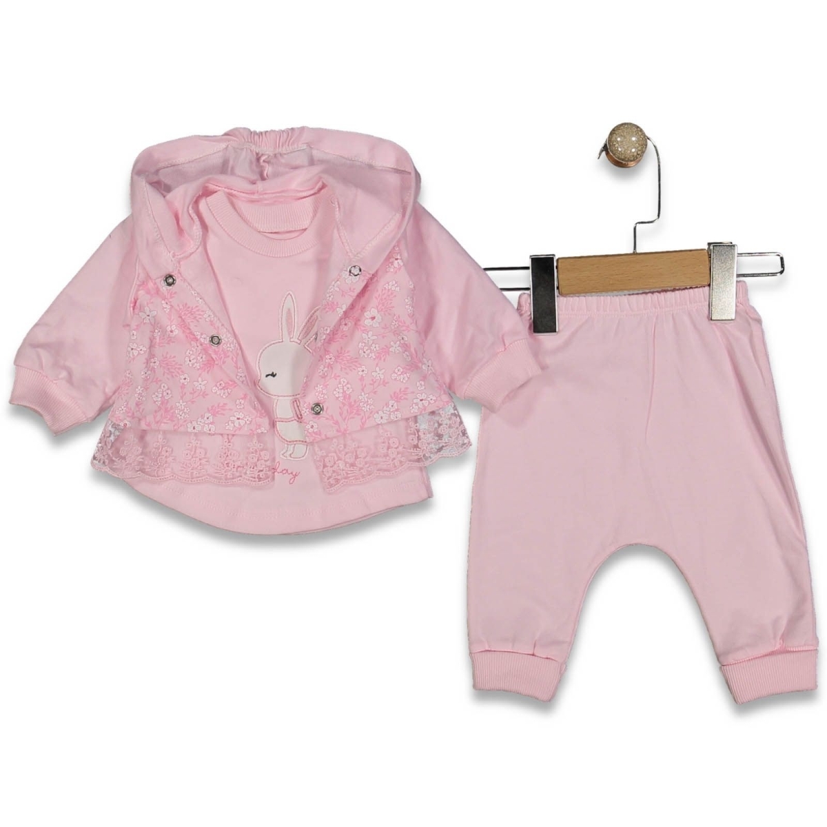 KIZ 3/9 AY ÇİÇEKLİ 3LÜ KAPŞONLU TAKIM