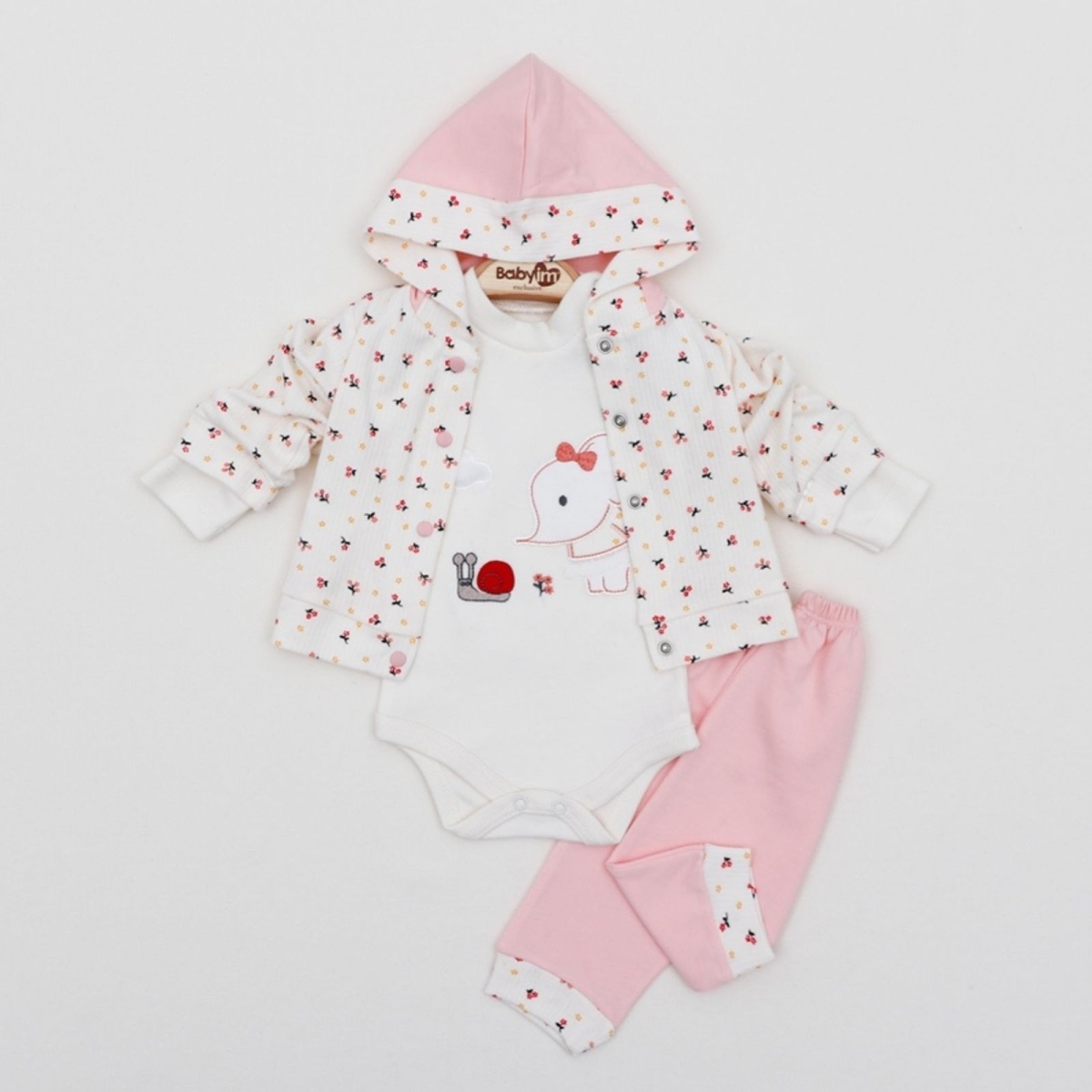 KIZ 3/9 AY ÇİÇEKLİ 3LÜ KAPŞONLU TAKIM