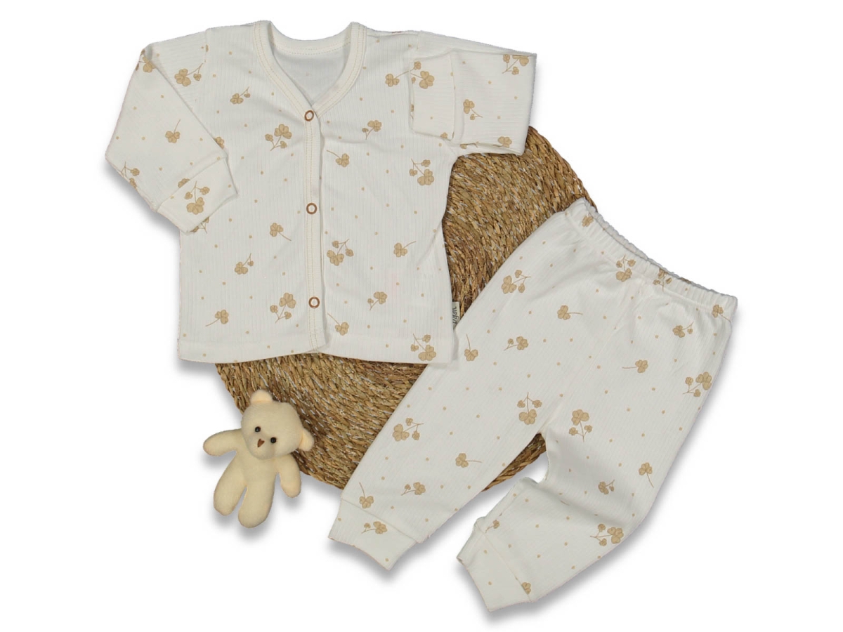 KIZ 3/9 AY ÇİÇEKLİ RAPORLU İNTERLOK PİJAMA TAKIMI