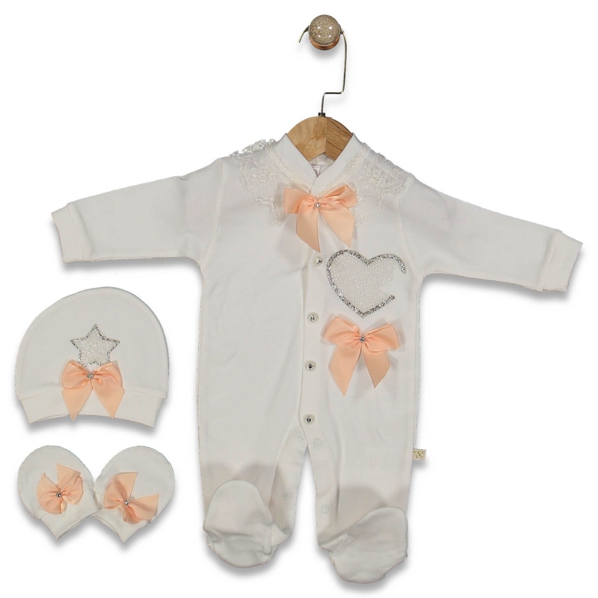 KIZ 3/9 AY İNCİLİ KALP TULUM SET