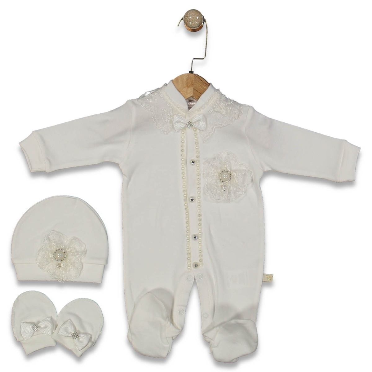 KIZ 3/9 AY İNCİLİ TÜLLÜ ÇİÇEKLİ TULUM SETİ