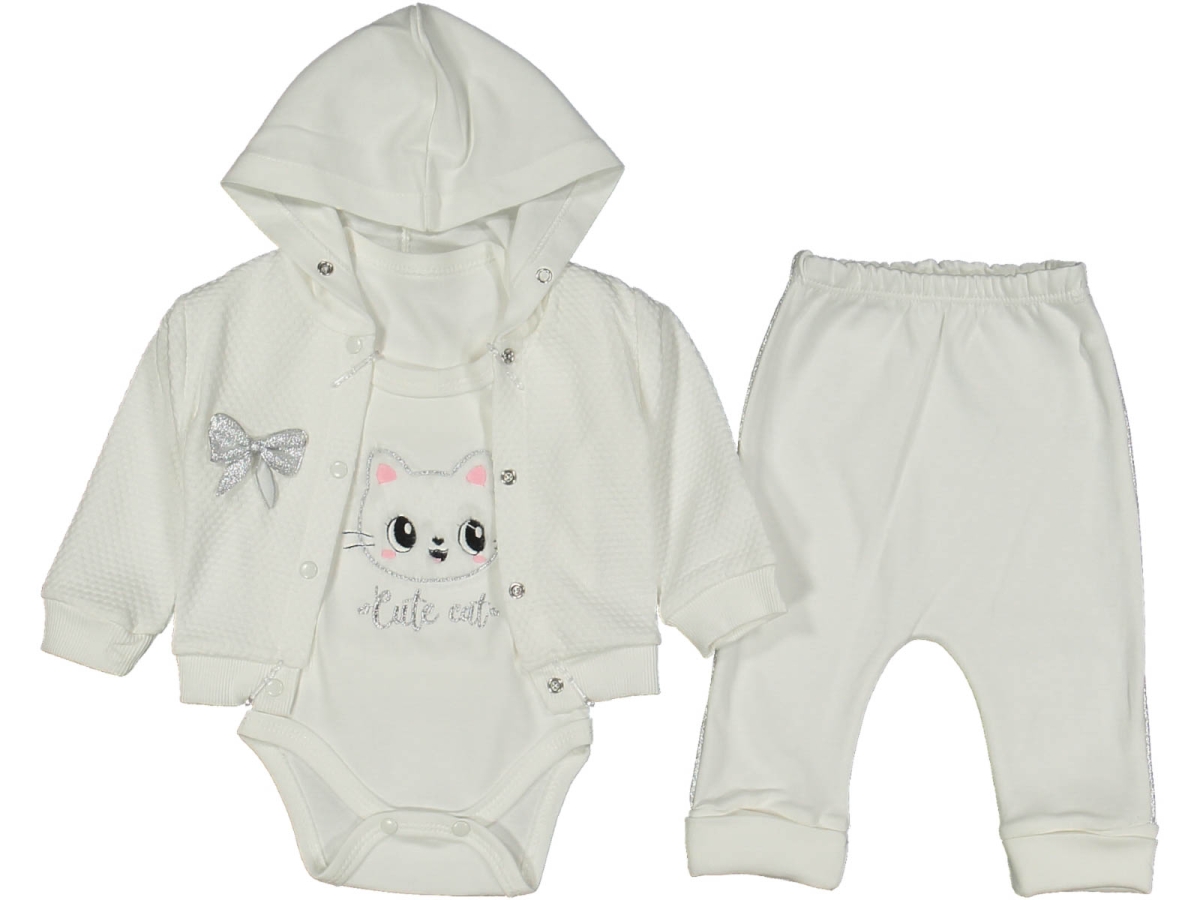 KIZ 3/9 AY KEDİ NAKIŞLI BADİLİ FİYONKLU 3'LÜ TAKIM