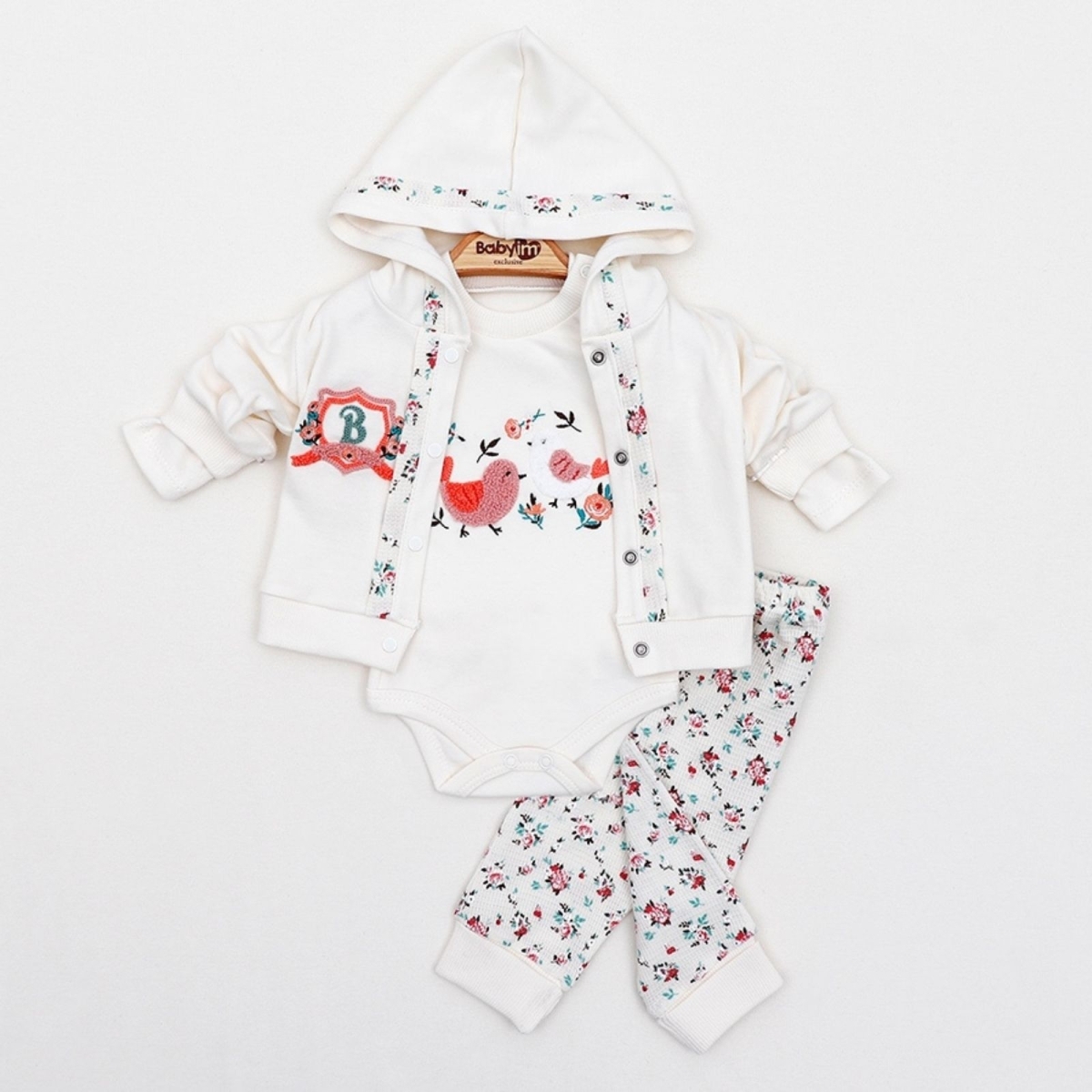 KIZ 3/9 AY KUŞLUK BİYE DETAYLI 3LÜ KAPŞONLU TAKIM