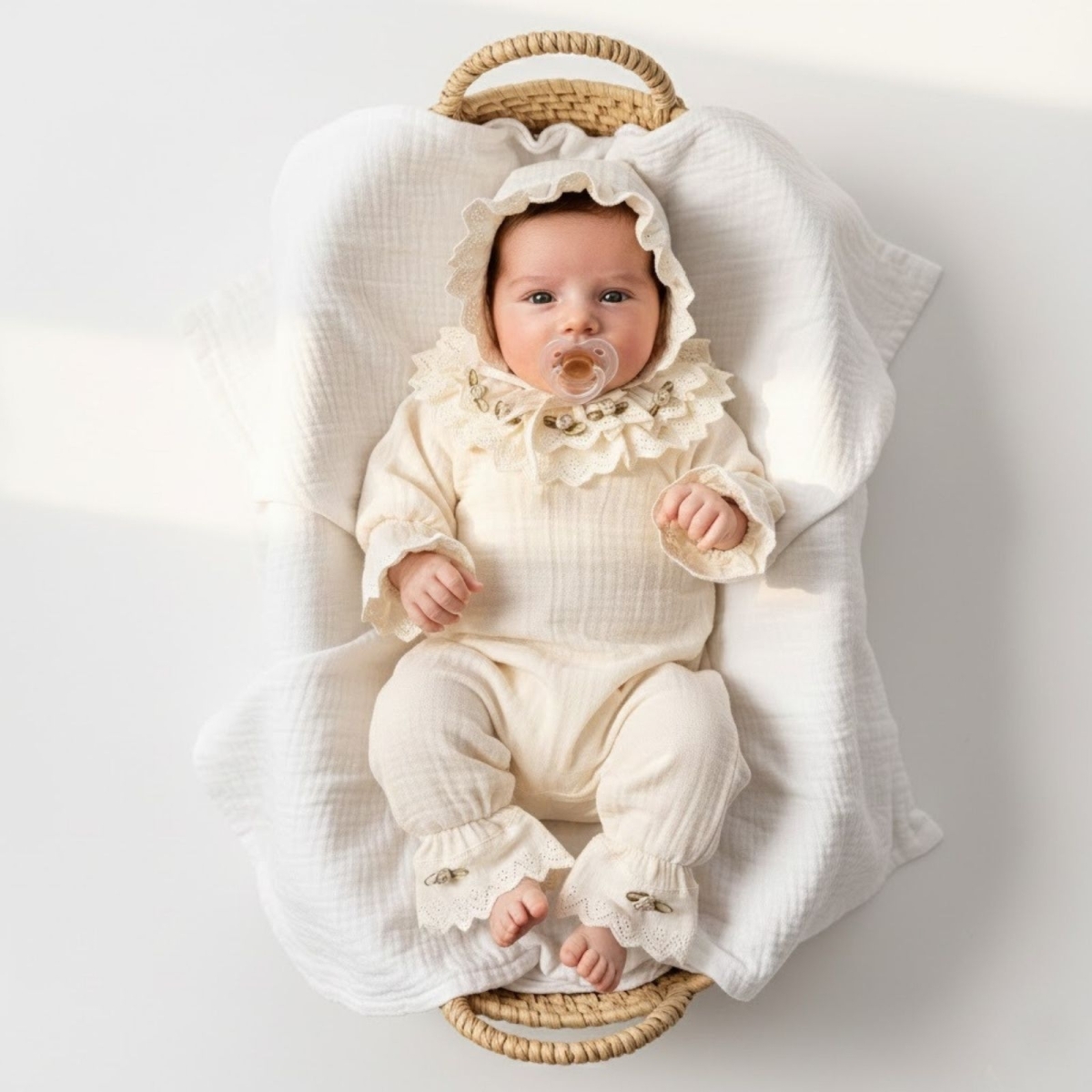 KIZ 3/9 AY MÜSLİN GÜLLÜ NAKIŞLI TULUM