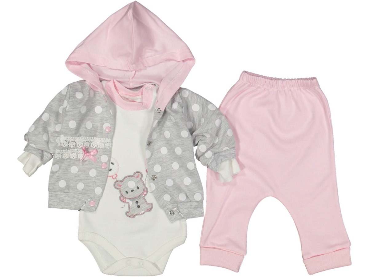 KIZ 3/9 AY NAKIŞLI BADİLİ PUANLI 3LÜ KAPŞONLU TAKIM 