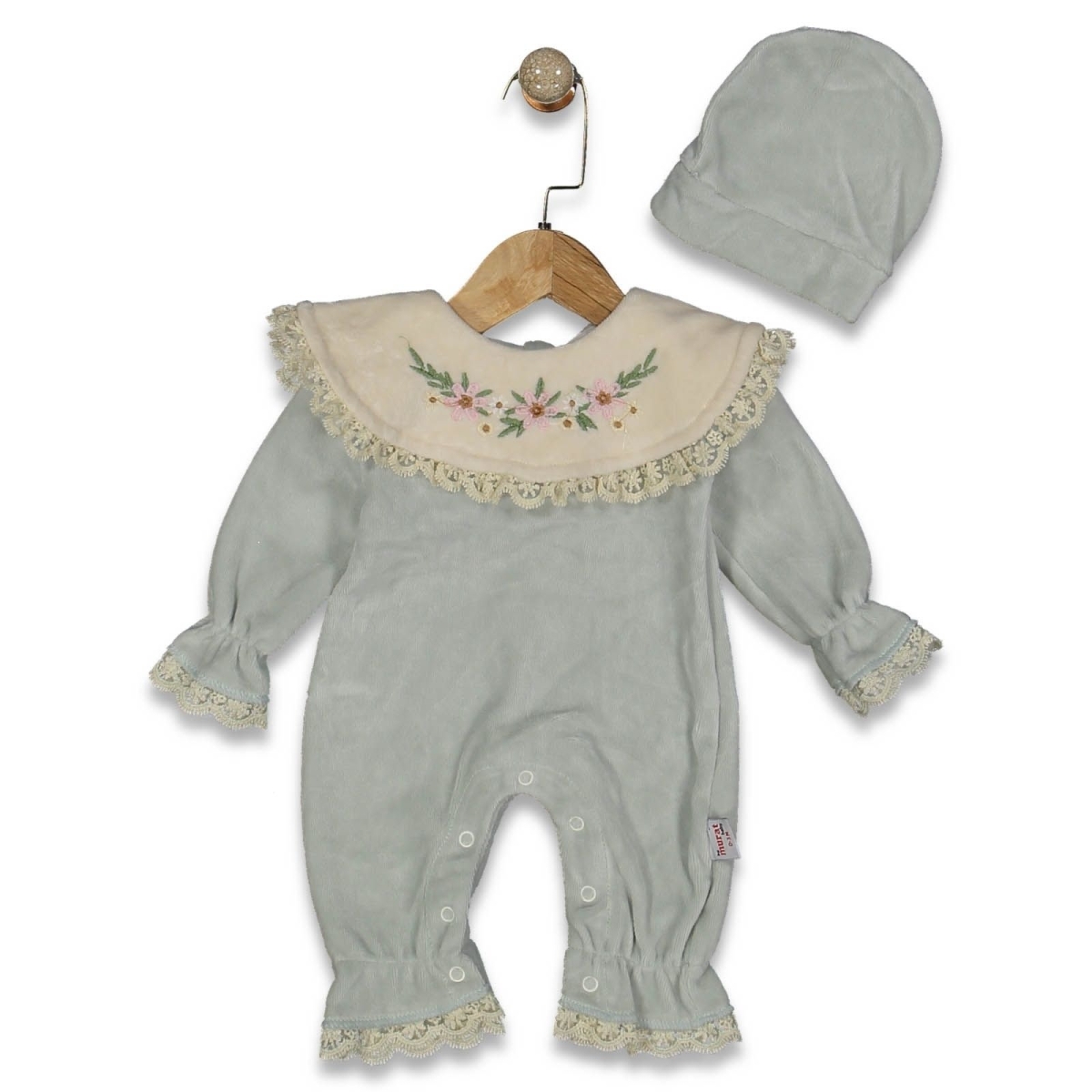 KIZ 3/9 AY ÖNLÜK YAKALI İŞLEMELİ KADİFE TULUM