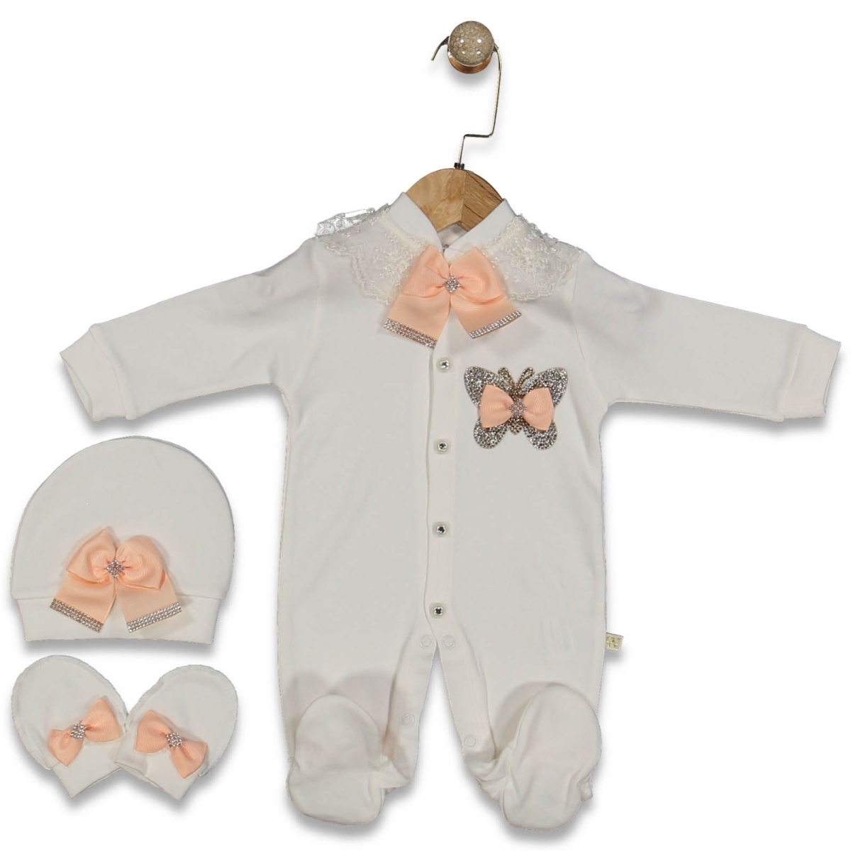 KIZ 3/9 AY RENKLİ TAŞLI KELEBEK  TULUM SETİ