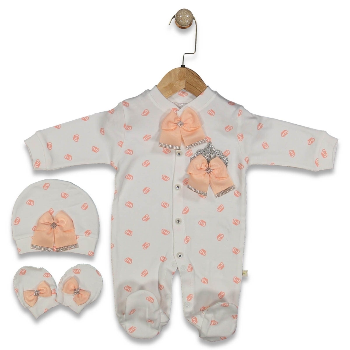 KIZ 3/9 AY TAŞLI TAÇ KURDELALI TULUM SETİ