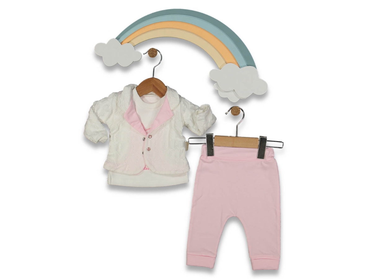 KIZ 3/9 AY TAVŞAN NAKIŞLI 3LÜ CEKET TAKIM 