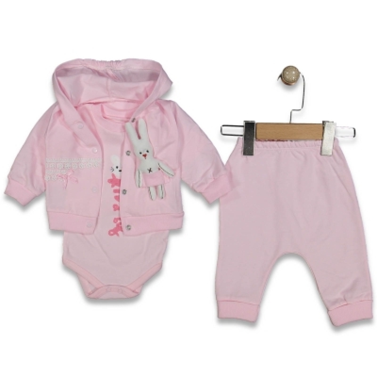 KIZ 3/9 AY TAVŞAN OYUNCAKLI 3&#039;LÜ KAPŞONLU TAKIM