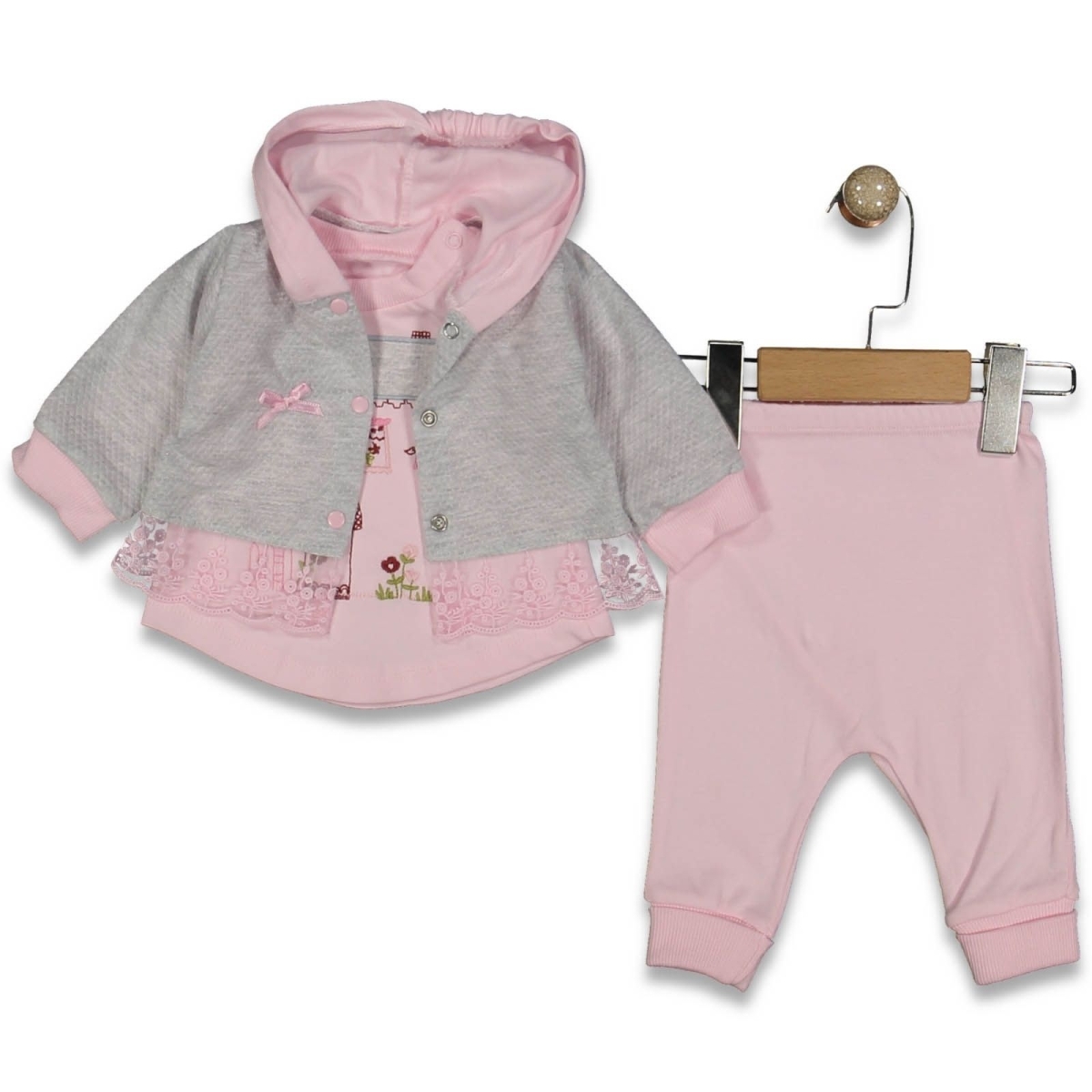 KIZ 3/9  AY TAVŞAN'LI 3'LÜ KAPŞONLU TAKIM