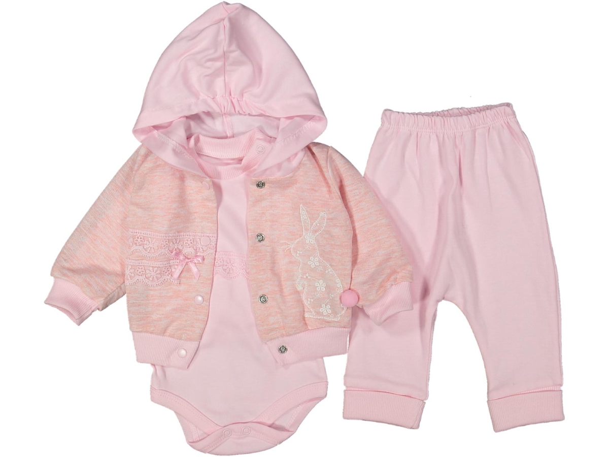 KIZ 3/9 AY TAVŞANLI 3&#039;LÜ KAPŞONLU TAKIM