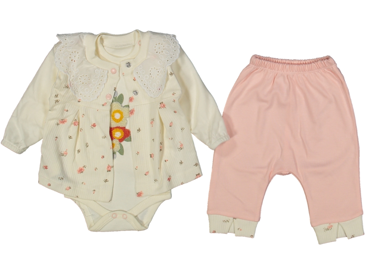 KIZ 3/9 AY YAKALI ÇİÇEK NAKIŞLI 3LÜ TAKIM