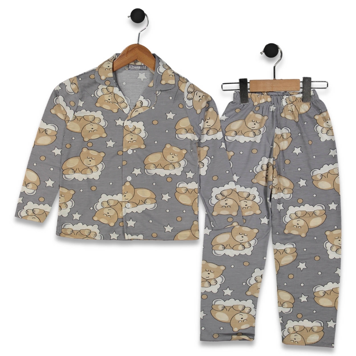 KIZ 4/12 YAŞ UYUYAN AYI DÜĞMELİ PJAMA TAKIM