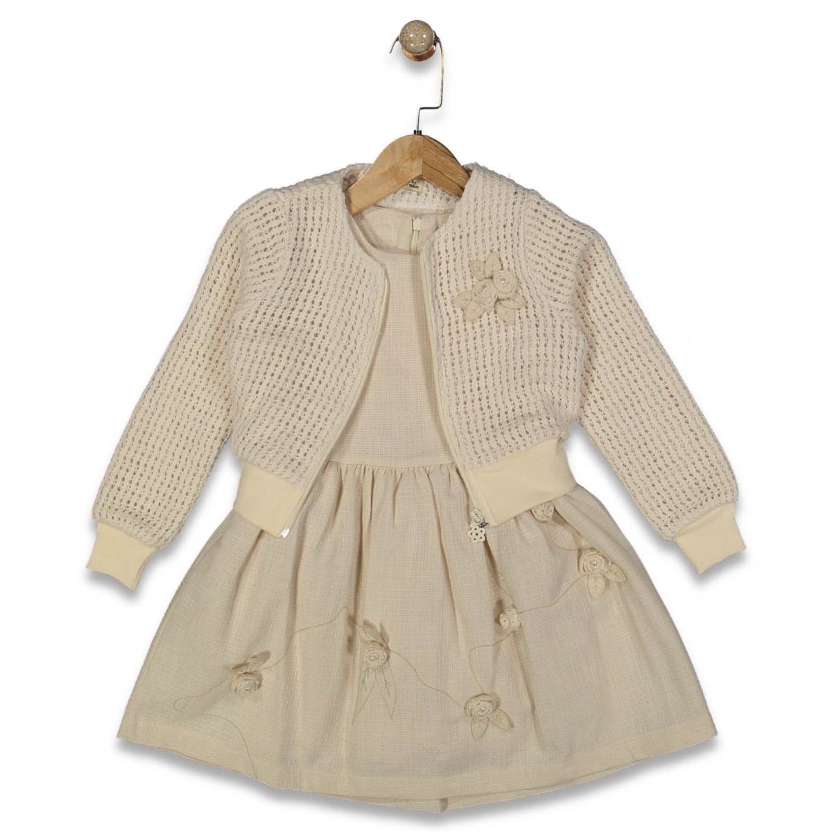 KIZ 4/7 YAŞ TRİKO HIRKALI GÜLLÜ TAKIM