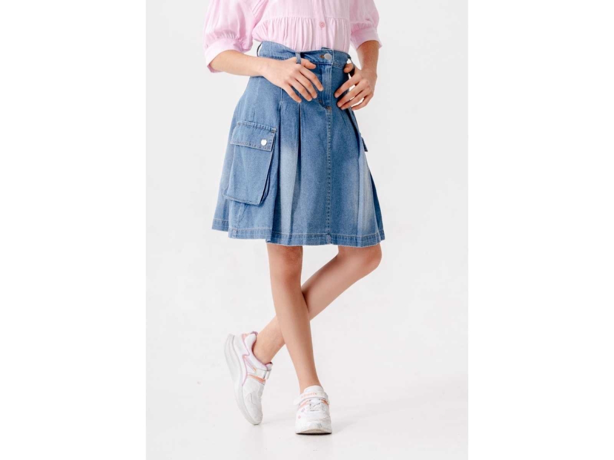 KIZ 4/9 YAŞ KÖRÜK CEPLİ KOT ETEK