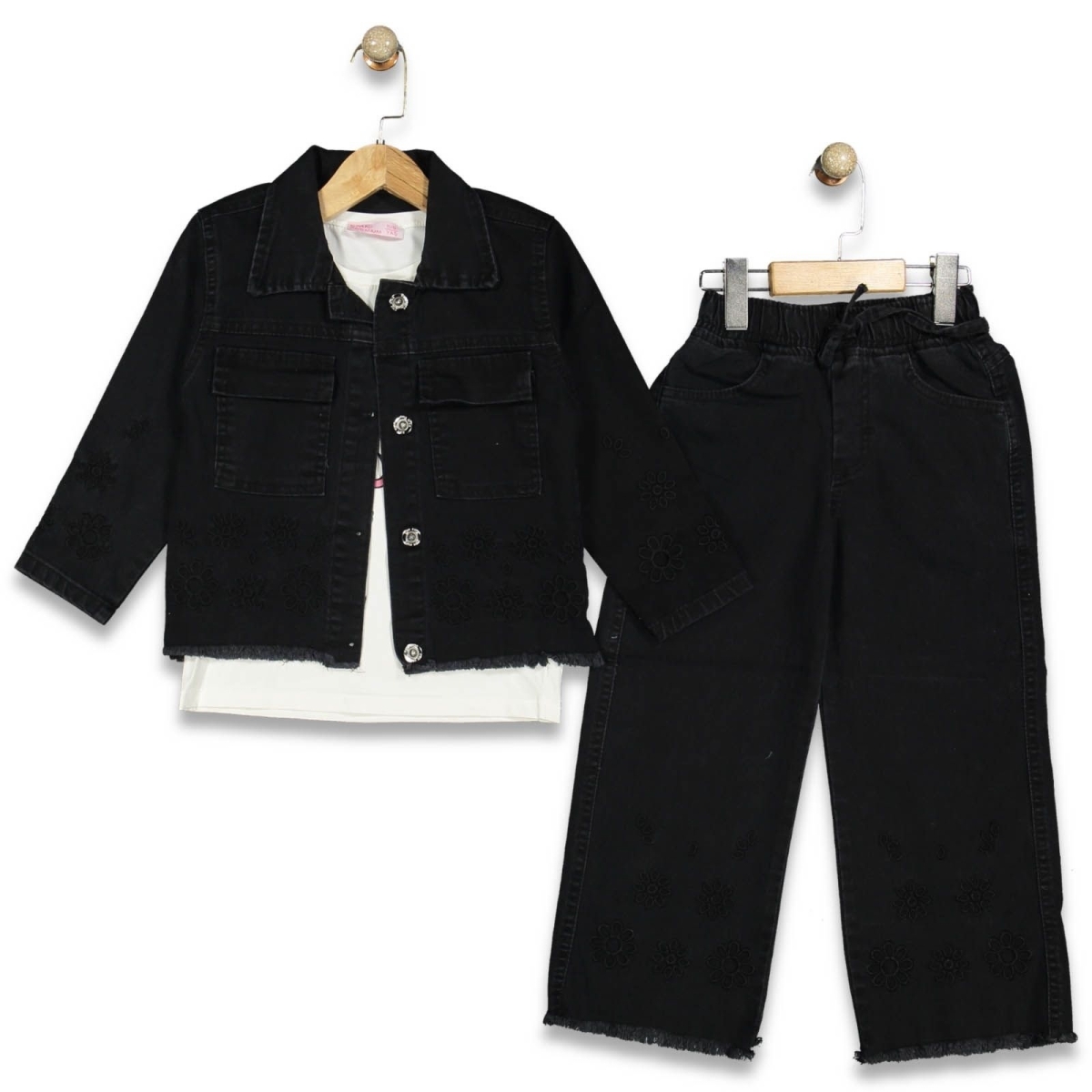 KIZ 5/12 YAŞ ÇİÇEK NAKIŞLI 3 LÜ KOT  TAKIM