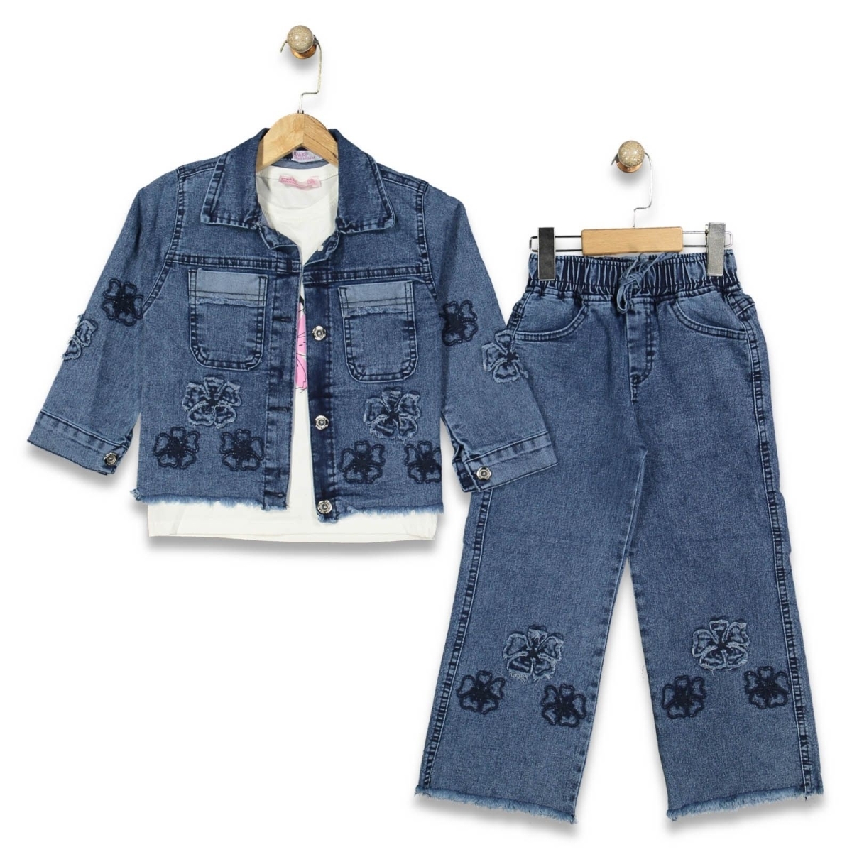 KIZ 5/12 YAŞ HAPPNE 66 ÇİÇEK NAKIŞLI 3 LÜ KOT  TAK