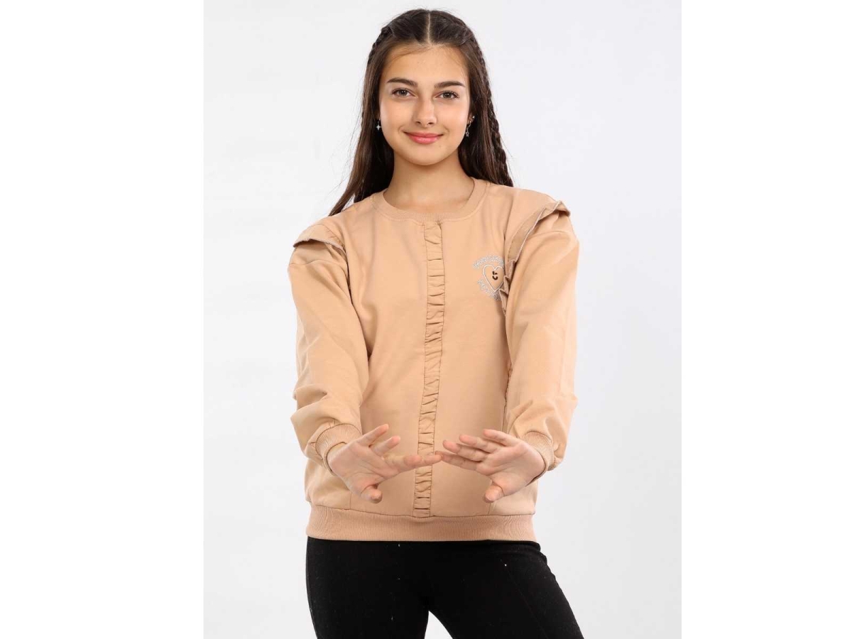 KIZ 5/8 YAŞ BÜZGÜLÜ FIRFIRLI KALP NAKIŞLI SWEAT