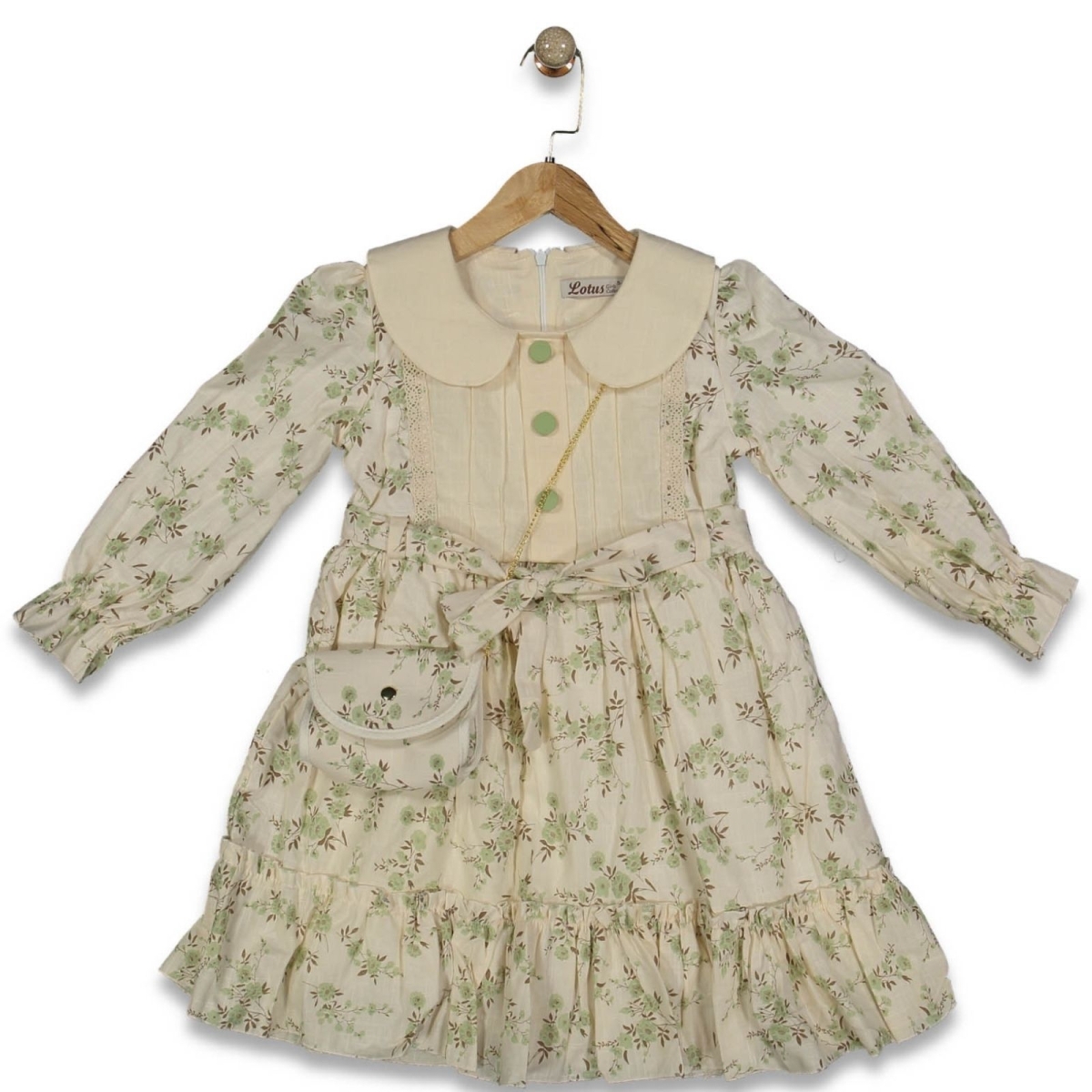 KIZ 5/8 YAŞ ÇİÇEKLİ BASKILI BEBE YAKA ELBİSE