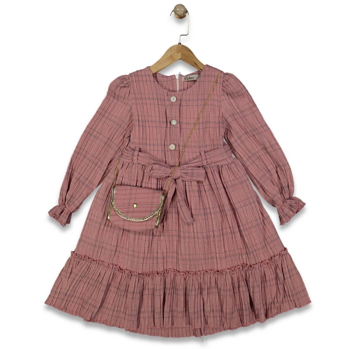 KIZ 5/8 YAŞ EKOSE HORTUM ÇANTALI ELBİSE