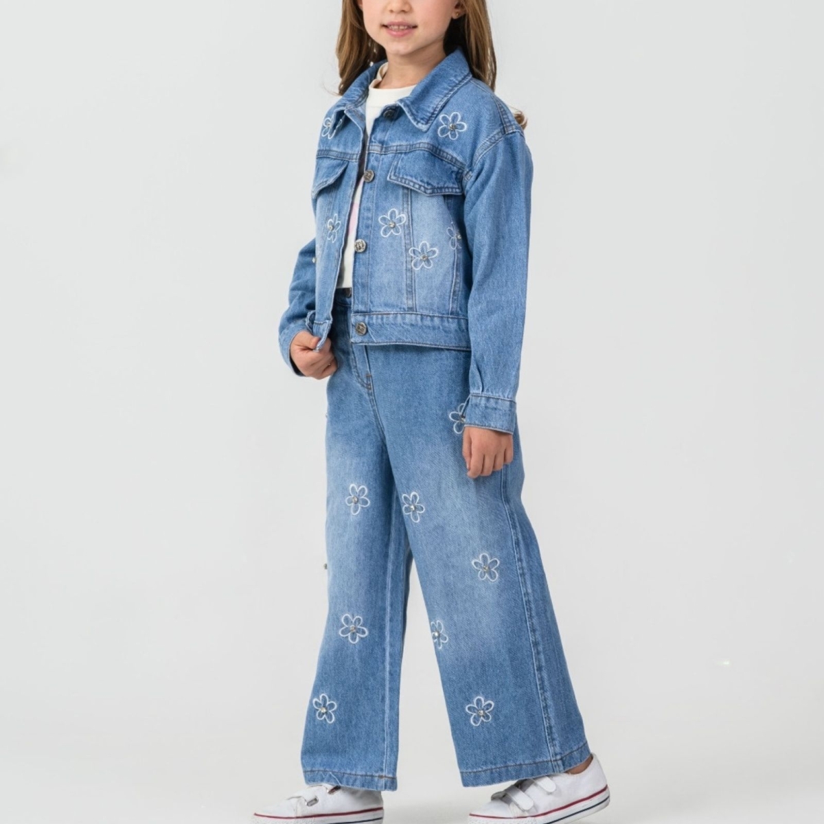 KIZ 5/8 YAŞ PAPATYA İNCİLİ KOT TAKIM