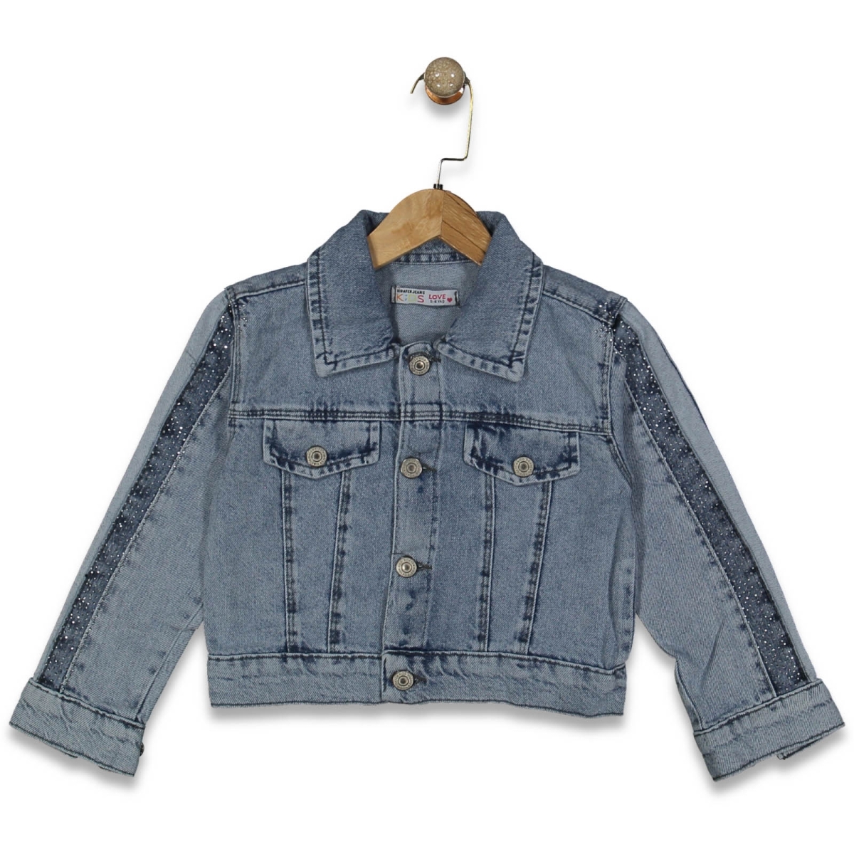 KIZ 5/8 YAŞ YAN ŞERİTLİ TAŞLI CEKET