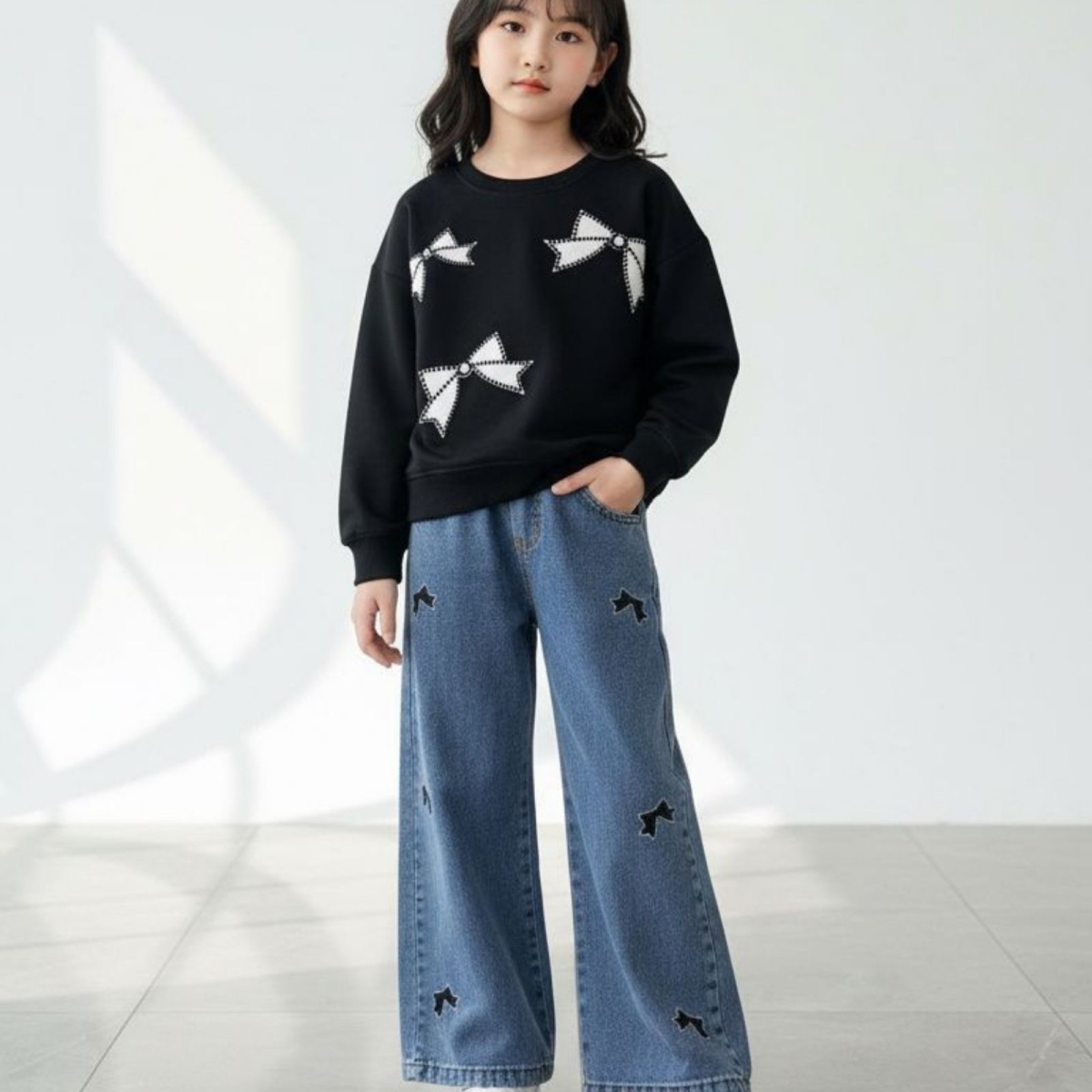 KIZ 6/10 YAŞ FİYONK NAKIŞLI KOT TAKIM