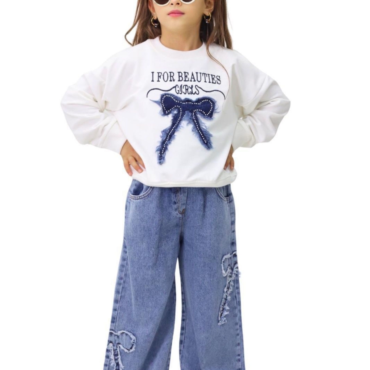 KIZ 6/10 YAŞ I FOR BEAUTIES TAŞLI FİYONK  KOT PANT