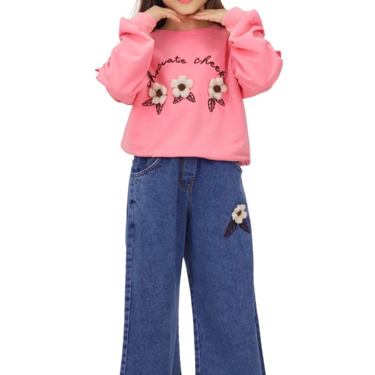 KIZ 6/10 YAŞ ORLON ÇİÇEK NAKIŞLI KOT PANTALONLU TA