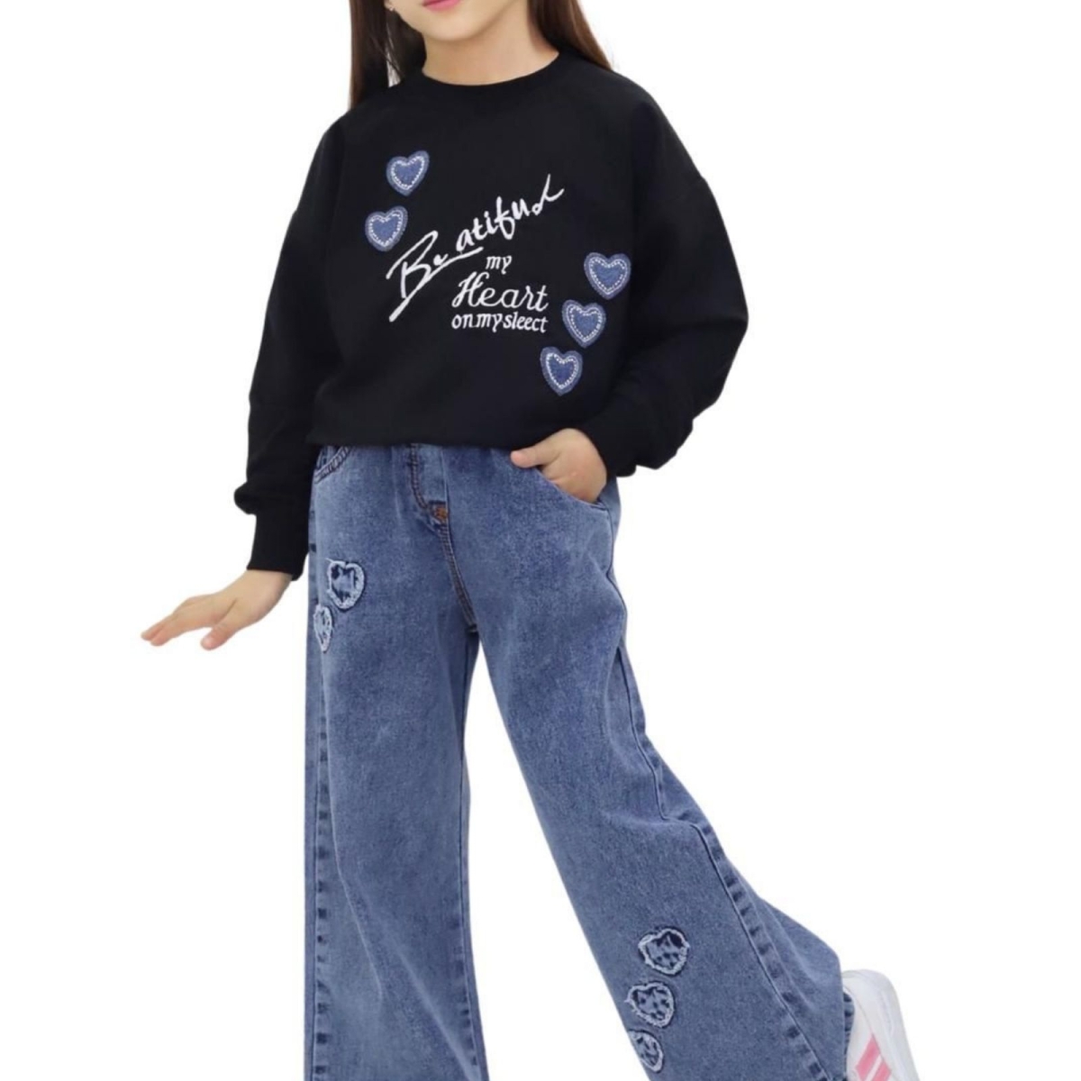 KIZ 6/10 YAŞ TAŞLI KALP MY HEART KOT  PANTALONLU T