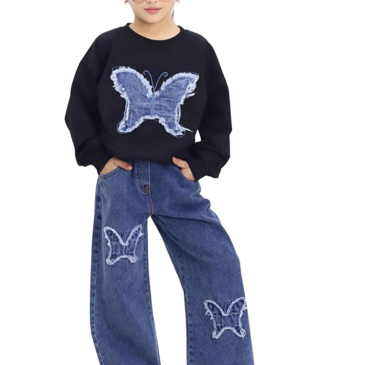 KIZ 6/10 YAŞ TAŞLI KELEBEK  APLİKLİ TAKIM