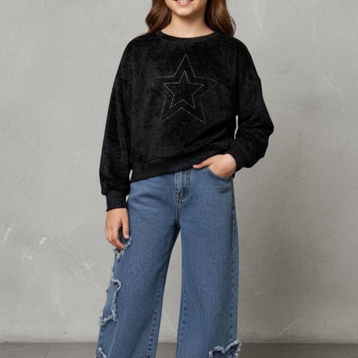 KIZ 6/10 YAŞ TAŞLI YILDIZLI  KOT TAKIM