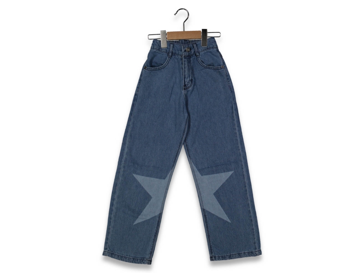 KIZ 6/10 YAŞLAZER YILDIZLI MAVİ  KOT PANTOLON