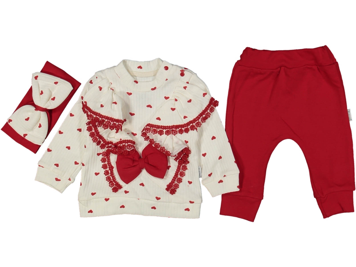 KIZ 6/12 AY DANTELLİ KALPLİ BÜYÜK FİYONKLU 3 LÜ TAKIM