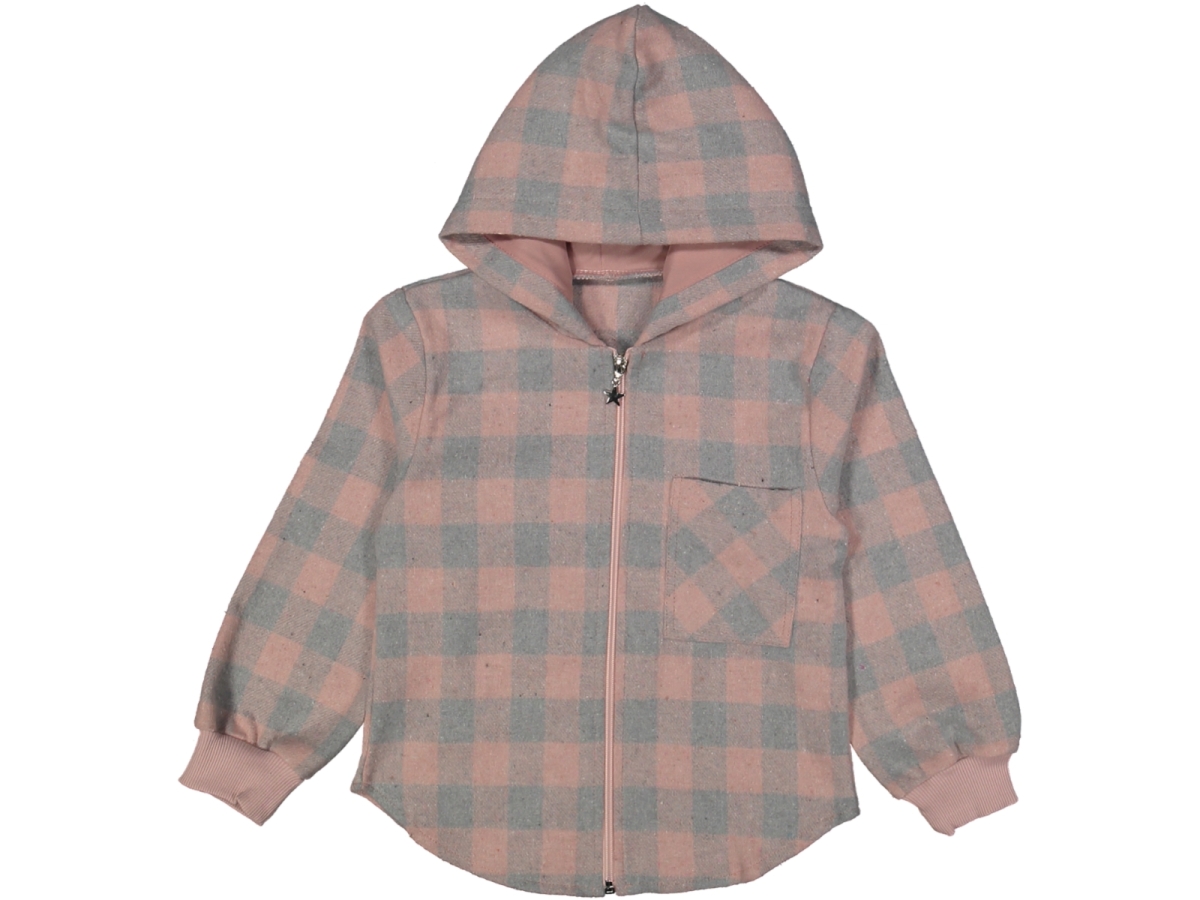 KIZ 6/14 YAŞ EKOSE DESEN KAPŞONLU FERMUARLI HIRKA