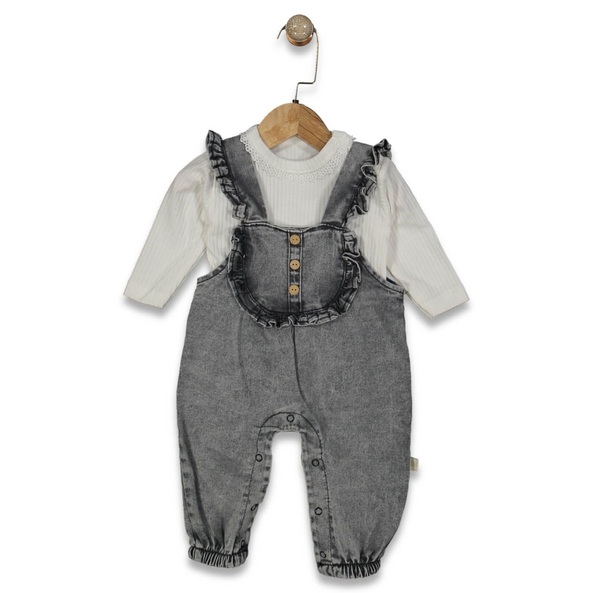 KIZ 6/18 AY 3 DÜĞMELİ FIRFIRLI KOT SLOPET