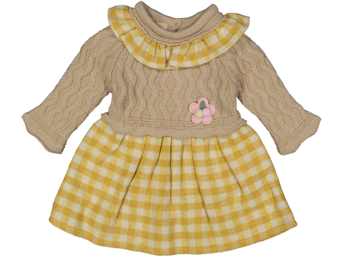 KIZ 6/18 AY ÇİÇEK AKSESUARI FIRFIRLI YAKALI ALT KARELİ ELBİSE