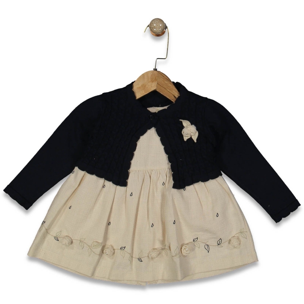 KIZ 6/18 AY ÇİÇEKLİ TRİKO HIRKALI ELBİSELİ TAKIM