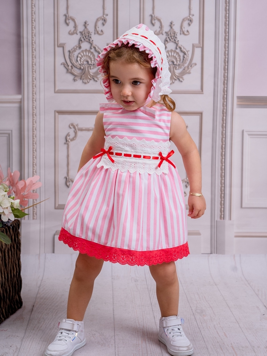 KIZ 6*18 AY ÇİZGİLİ ŞAPKALI KIZ ELBİSE