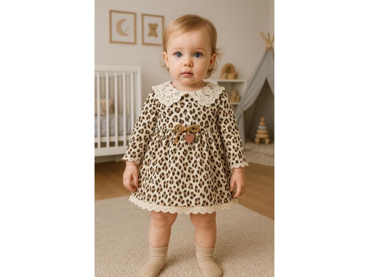 KIZ 6/18 AY LEOPAR YAKALI ELBİSE