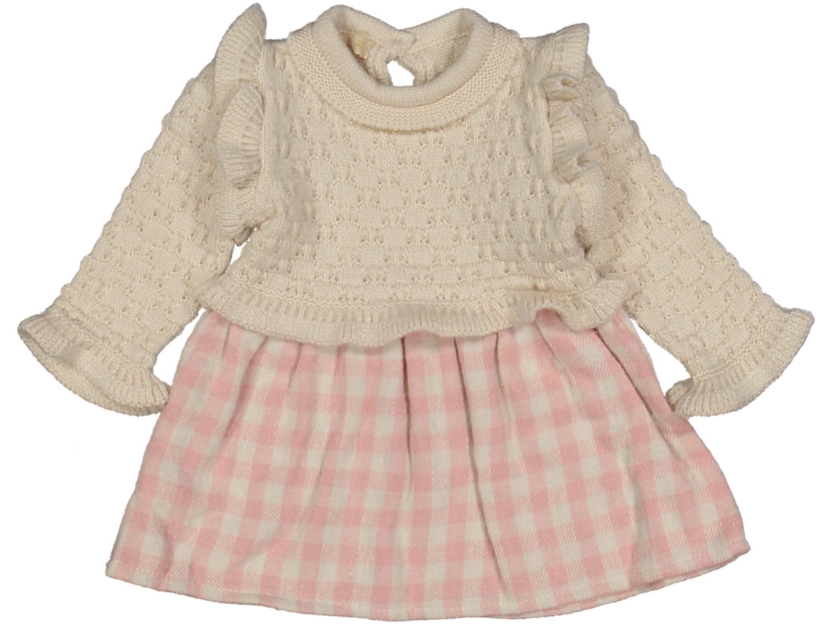 KIZ 6/18 AY ÜST FIRFIRLI ÖRGÜLÜ ALTI KARELİ ELBİSE