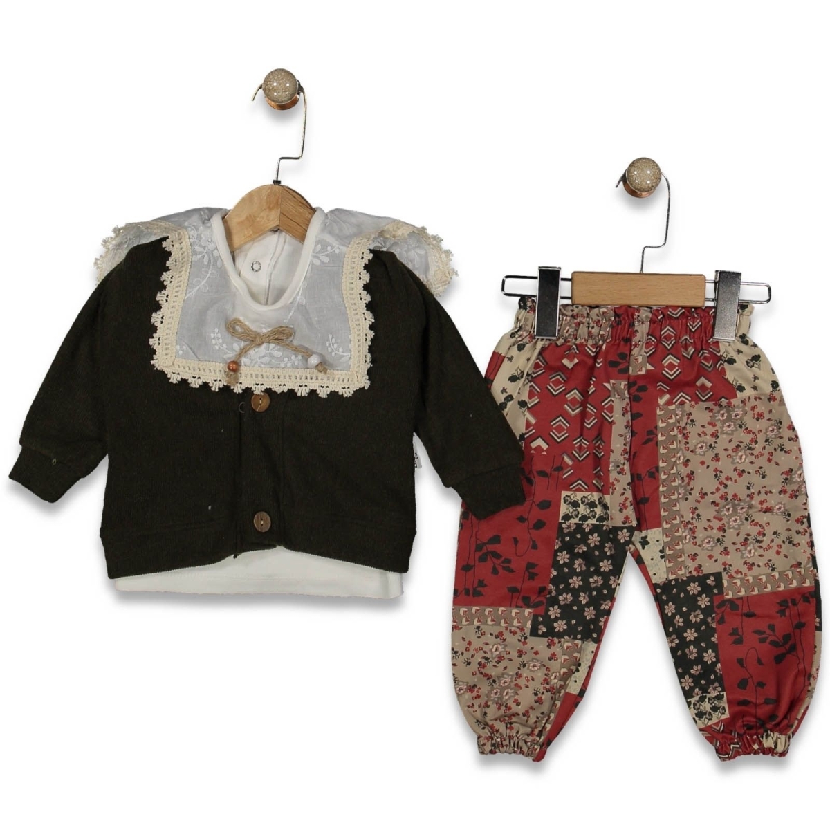 KIZ 6/18 AY YAKA DANTELLİ TRİKO HIRKALI TAKIM