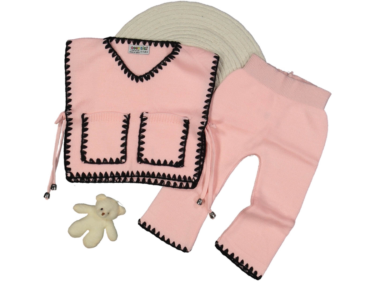 KIZ 6/24 AY ÇOBAN DİKİŞLİ CEPLİ SÜVETER TAKIM 