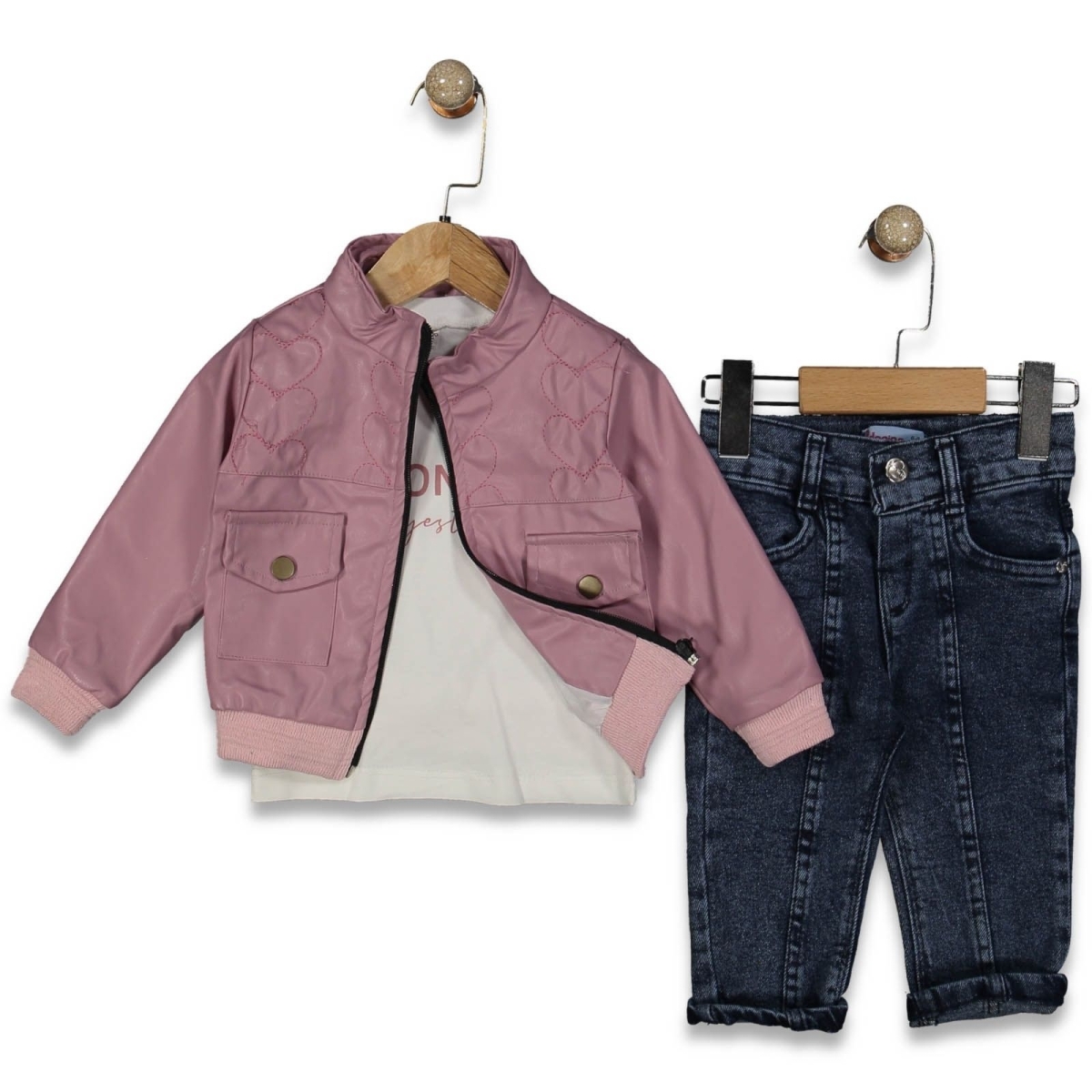 KIZ 6/24 AY KAPLİ DESENLİ DERİ  TAKIM