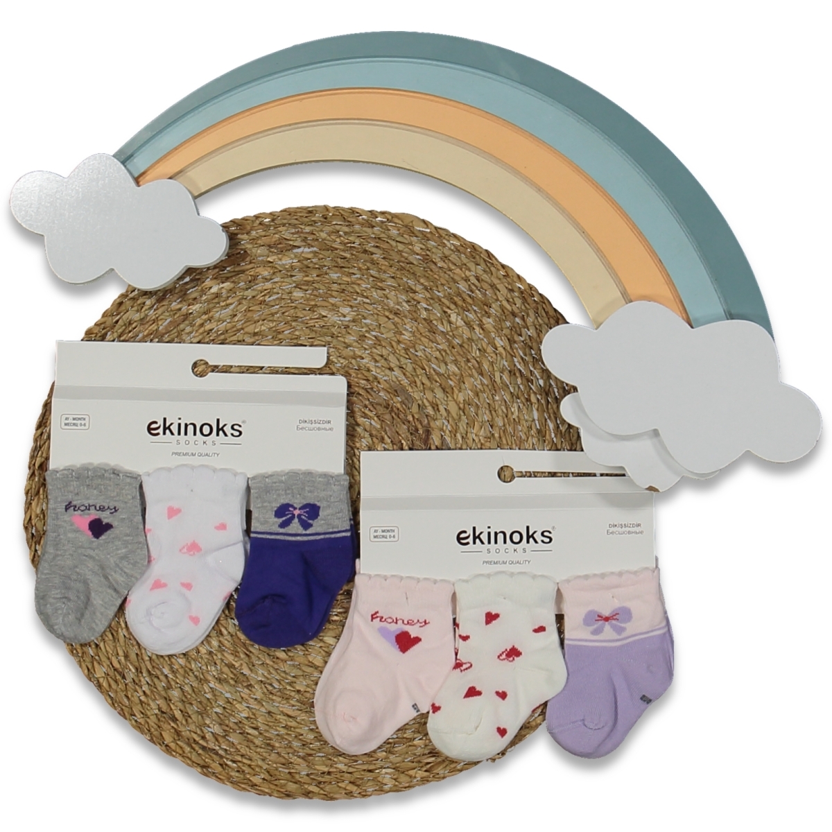 KIZ 6/6 AY 12&#039;Lİ ŞANS DESEN KIZ BEBE MEVSİMLİK SOK